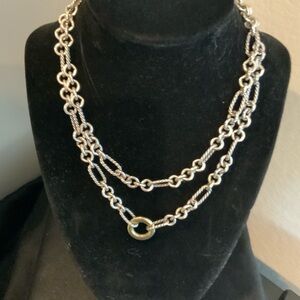 Rare - 32” Figaro chain with 18K gold circle accent;Toggle closure.